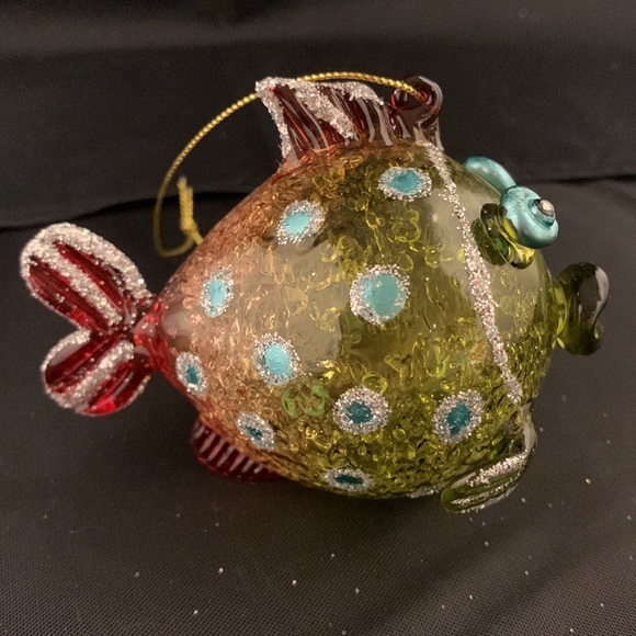 🎄Set Of 5 Hand Blown Glass Fish Christmas Ornaments - Picture 3 of 16